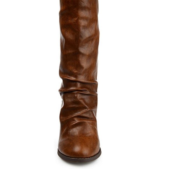 Journee Collection Women's Sequoia Stacked Heel Slouch Mid-Calf Boots Brown 7.5 - Picture 5 of 9